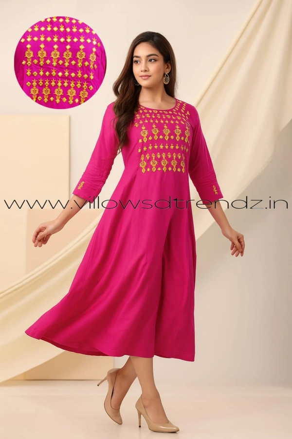 Twill Blue Umbrella Rayon Kurti |  Pink  | 171 - L, Pink