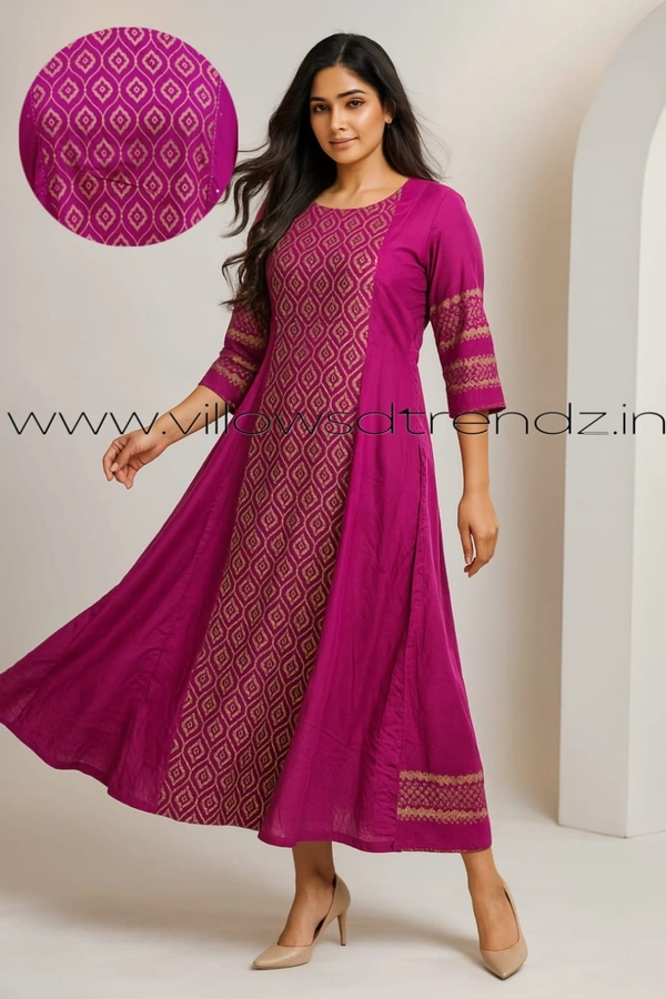 Twill Blue Umbrella Rayon Kurti |  Pink | 172 - L, Pink