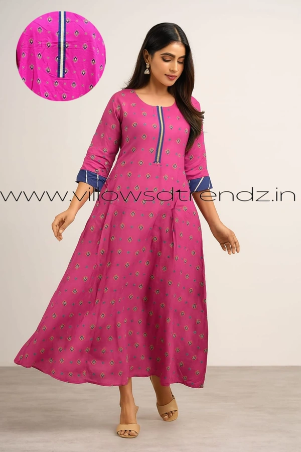 Twill Blue Umbrella Rayon Kurti |  Pink | 176 - L, Pink