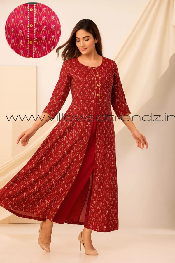 Twill Blue Umbrella Rayon Kurti | Rani Pink | 187 - M, Rani Pink