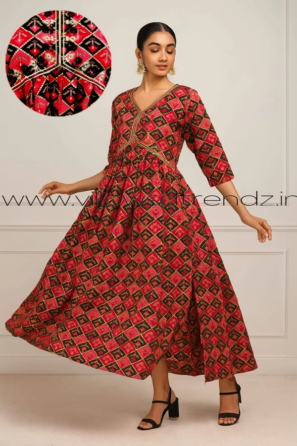Twill Blue Umbrella Rayon Kurti | Red | 153 - XL, Red