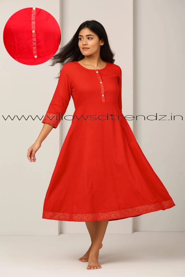 Twill Blue Umbrella Rayon Kurti |  Red | 158 - M, Red