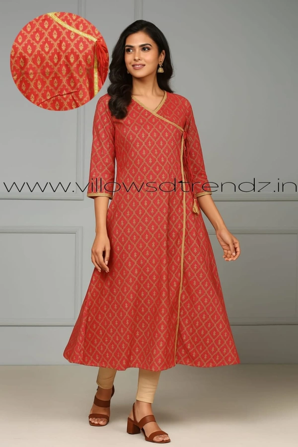 Twill Blue Umbrella Rayon Kurti | Red | 179 - 2XL, Red
