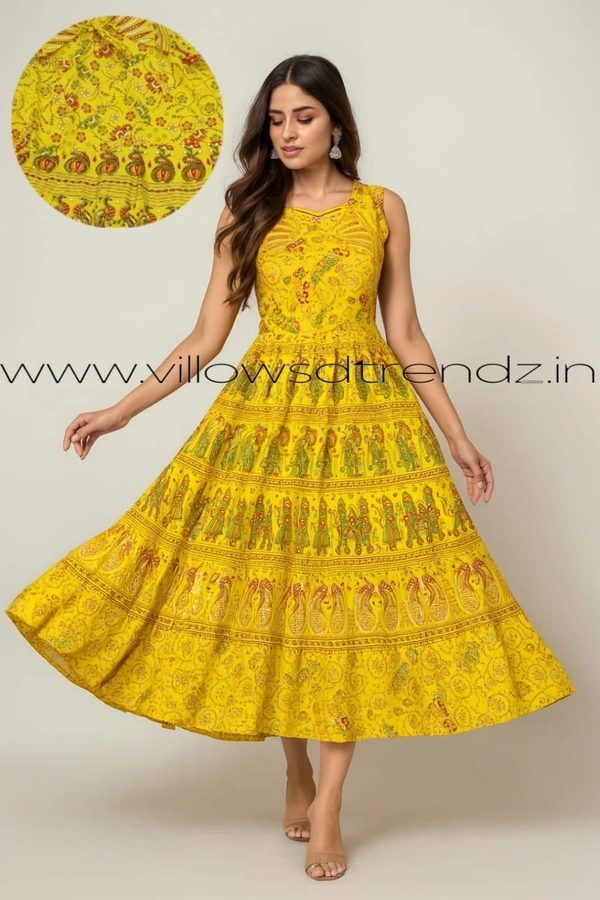 Twill Blue Umbrella Rayon Kurti | Yellow | UMC001 - 2XL, Yellow