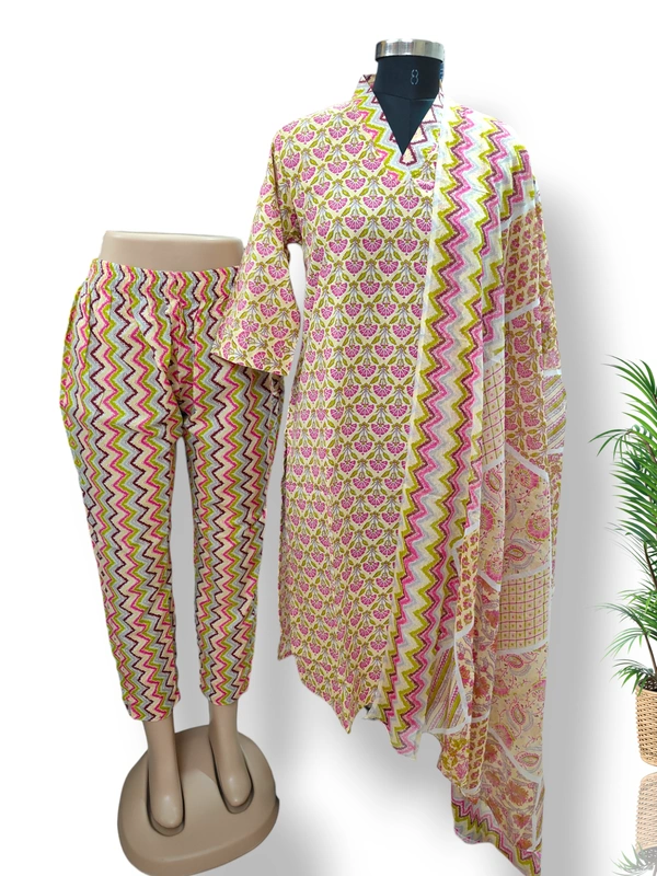 Twill Blue V Neck Kurti With Phant 434 - Yellow, 2XL