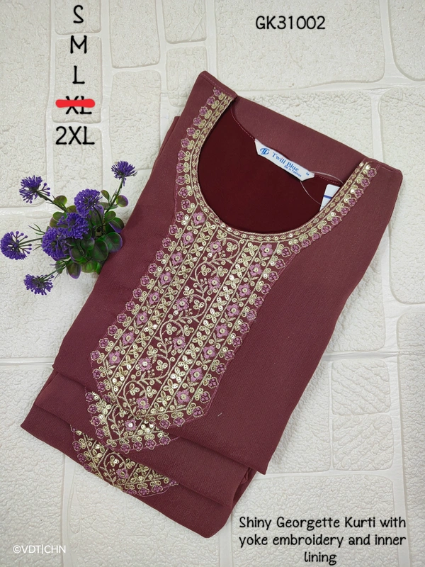 Twill Blue Vichitra Silk Kurti With Yoke Embrodiery GK31002 - 2XL, Maroon