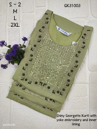 Twill Blue Vichitra Silk Kurti With Yoke Embrodiery GK31003 - Green, M
