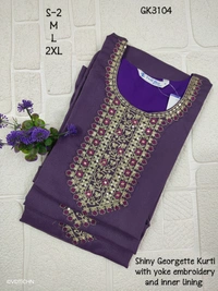Twill Blue Vichitra Silk Kurti With Yoke Embrodiery GK31004 - Blue, M