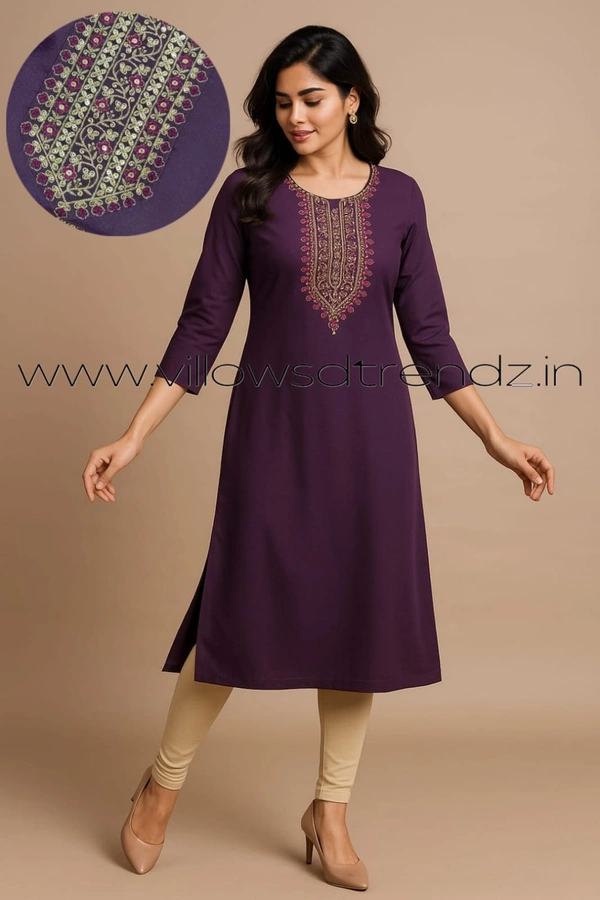 Twill Blue Vichitra Silk Kurti With Yoke Embrodiery GK31004 - Blue, M