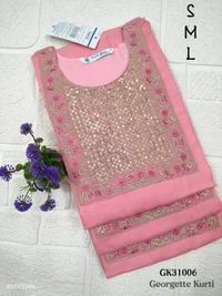 Twill Blue Vichitra Silk Kurti With Yoke Embrodiery GK31006 - Pink, L