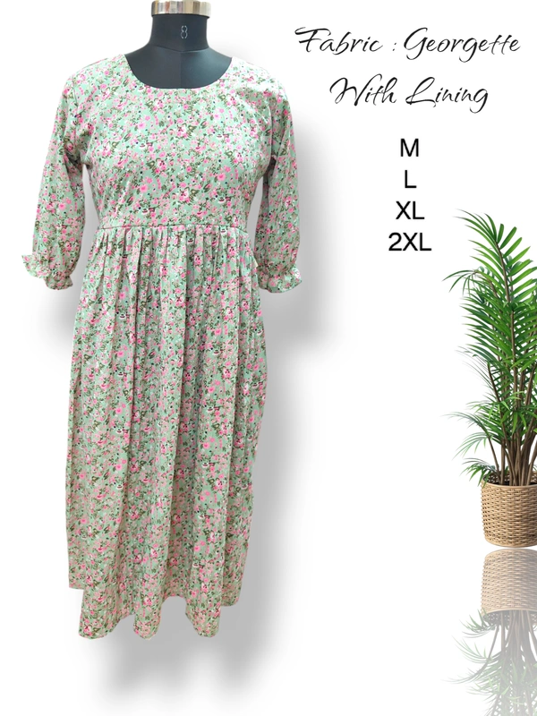 Ruthvi Ethnics Western Gown cum Maxi WF29002 - M, Peach Green
