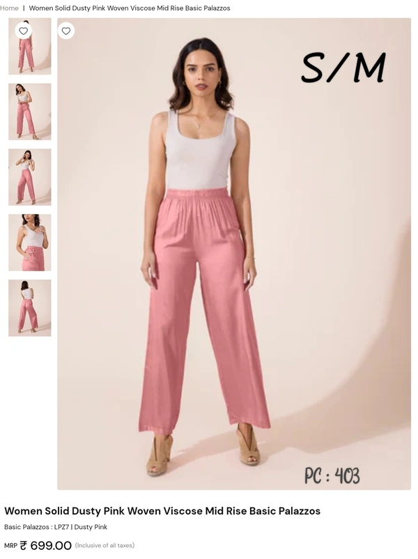 Go Colors Women Solid White Woven Viscose Mid Rise Basic Palazzos 403 - Peach, S/M