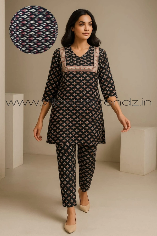 Twill Blue Women's Cotton Cord set |Black |CS41001 - L, Black