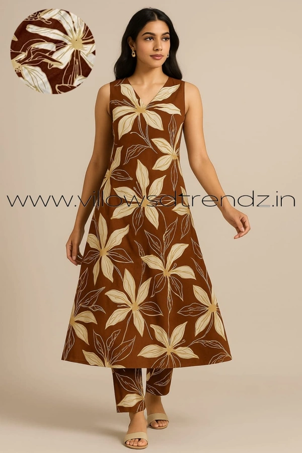 Twill Blue Women's Cotton Cord set | Brown | CS41008 - L, Brown
