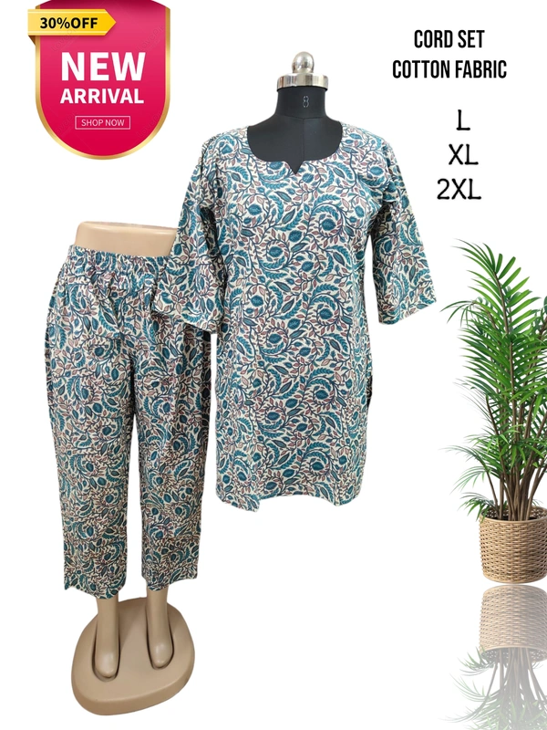 Twill Blue Women's Cotton Cord set CS41004 - L, Peacock Blue