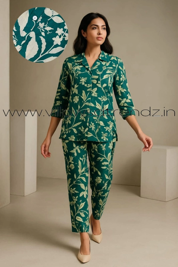 Twill Blue Women's Cotton Cord set | Green  | CS410012 - M, Green