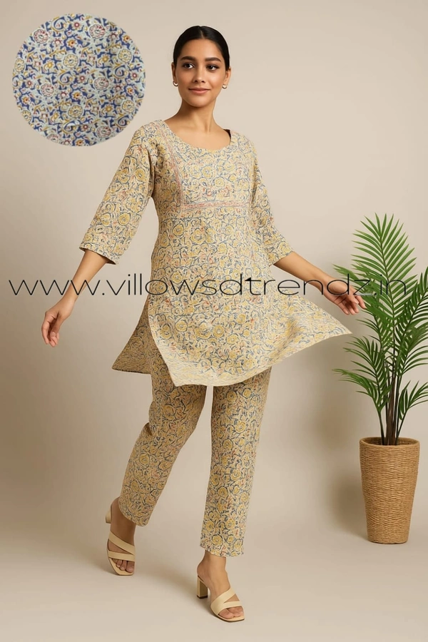 Twill Blue Women's Cotton Cord set | Light Yellow| CS41002 - L, Light Yellow