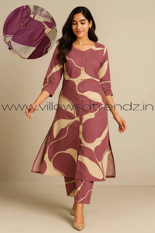 Twill Blue Women's Cotton Cord set |Onion Pink  | CS410052 - M, Onion Pink