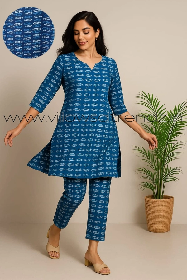 Twill Blue Women's Cotton Cord set | Peacock Blue | CS41003 - XL, Peacock Blue