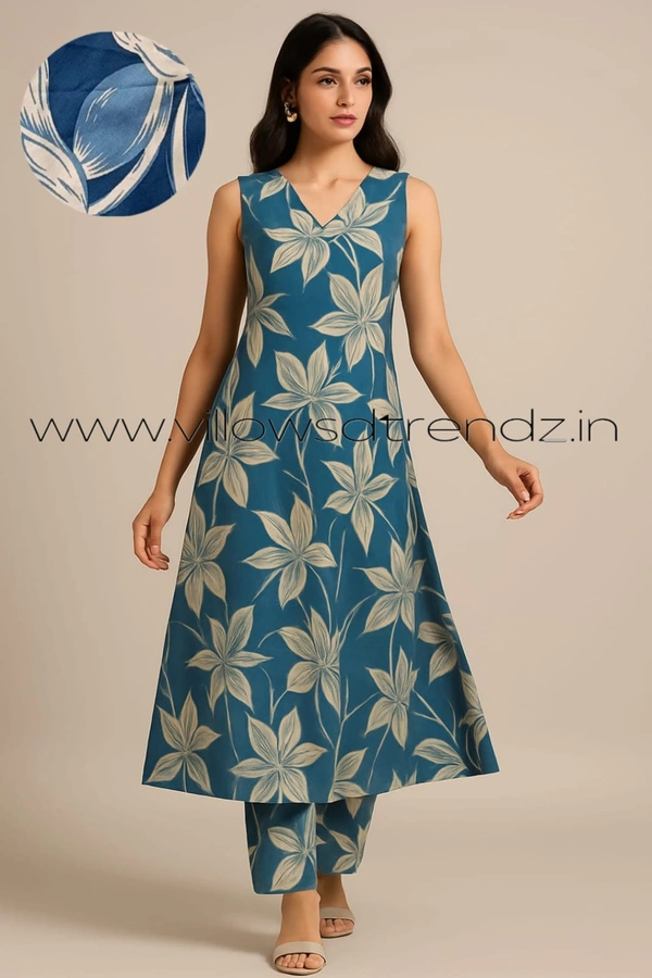 Twill Blue Women's Cotton Cord set | Peacock Blue | CS41009 - L, Peacock Blue