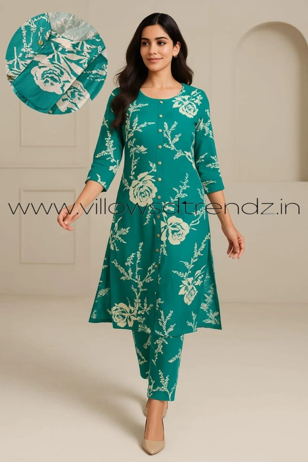 Twill Blue Women's Cotton Cord set |Rama green | CS410053 - XL, Rama green