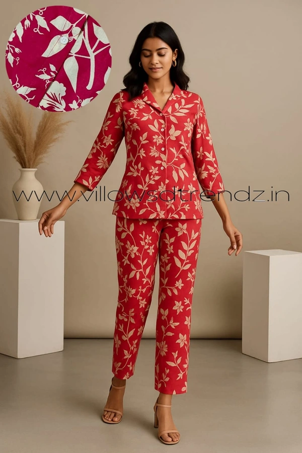 Twill Blue Women's Cotton Cord set | Red | CS410013 - XL, Red