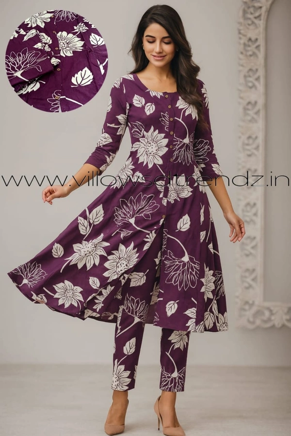 Twill Blue Women's Cotton Cord set | Wine | CS410057 - L, Wine