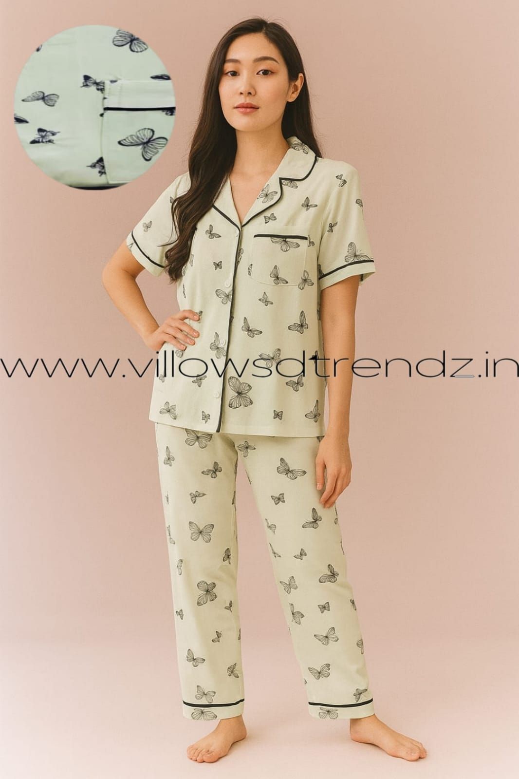 韓国人気【 threetimes 】Cotton pajama dress 全2色 Women's Cotton Korean Pajama Set| Pyjama Sleepwear| Shirt