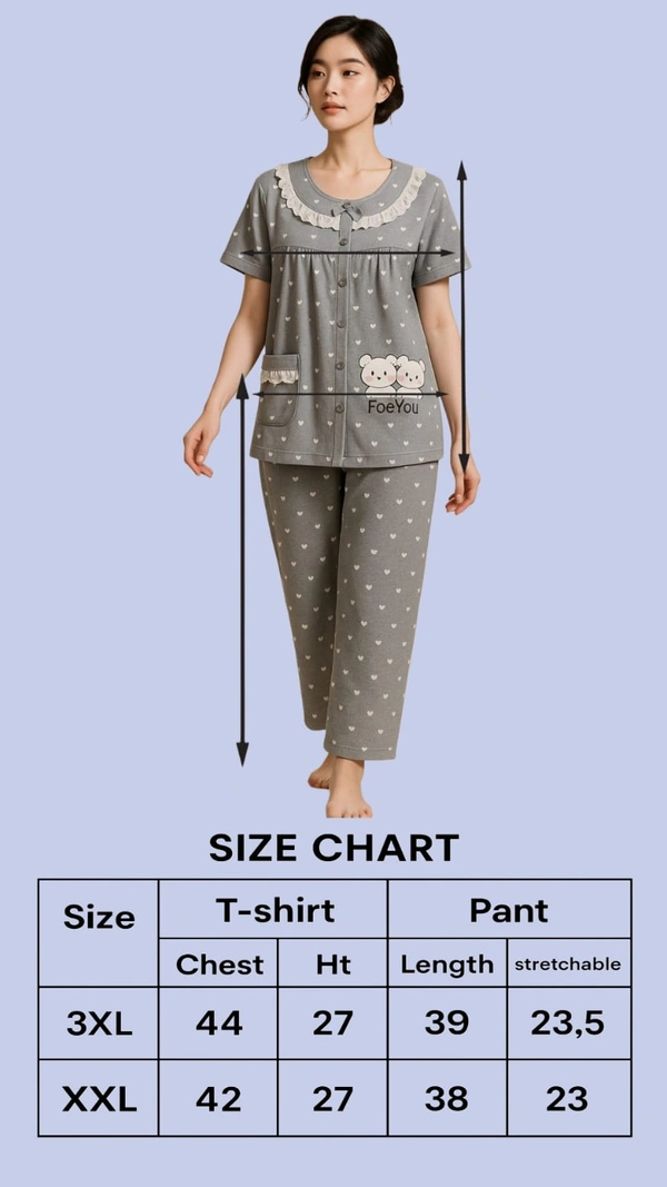 Twill Blue Women's Cotton Korean Pajama Set| Pyjama Sleepwear| Shirt with Pant| Sky blue | KPS455004 - 2XL, Sky blue