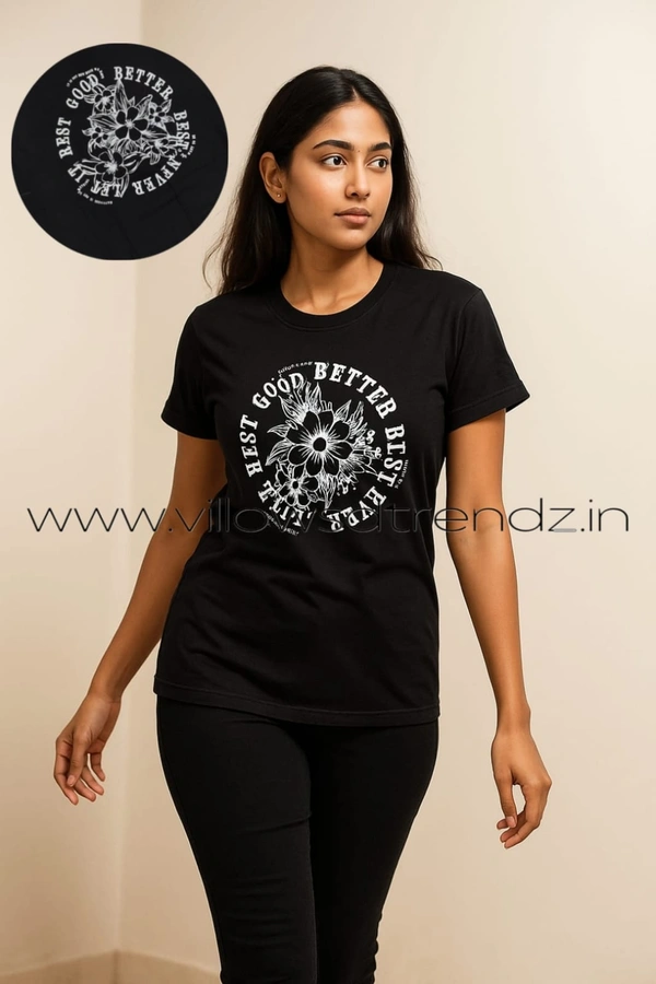 Ruthvi Ethnics Women's T-shirt|100% Cotton|  Black | TS800010 - X, Black