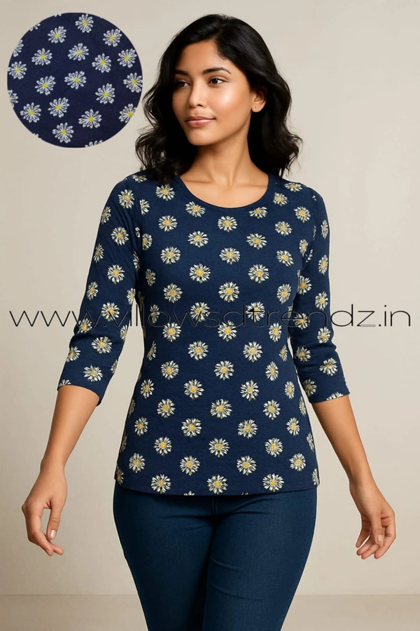 Ruthvi Ethnics Women's T-shirt|100% Cotton| Blue | TS95001 - M, Blue