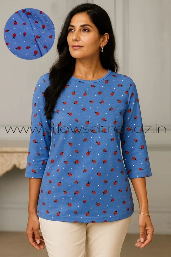 Ruthvi Ethnics Women's T-shirt|100% Cotton| Blue | TS950018 - M, Blue