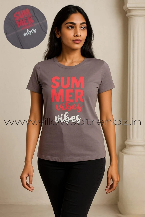 Ruthvi Ethnics Women's T-shirt|100% Cotton| Grey | TS800012 - XS, Grey