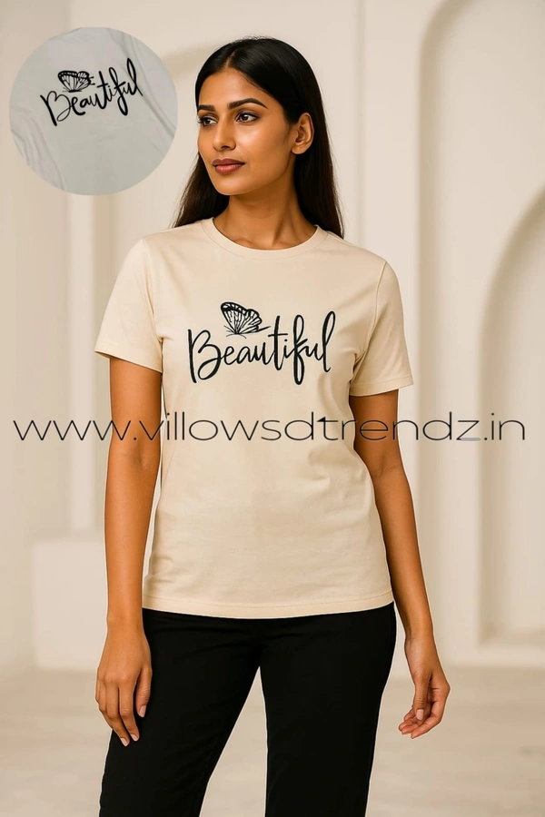 Ruthvi Ethnics Women's T-shirt|100% Cotton|  Half White | TS80009 - L, Hallf White