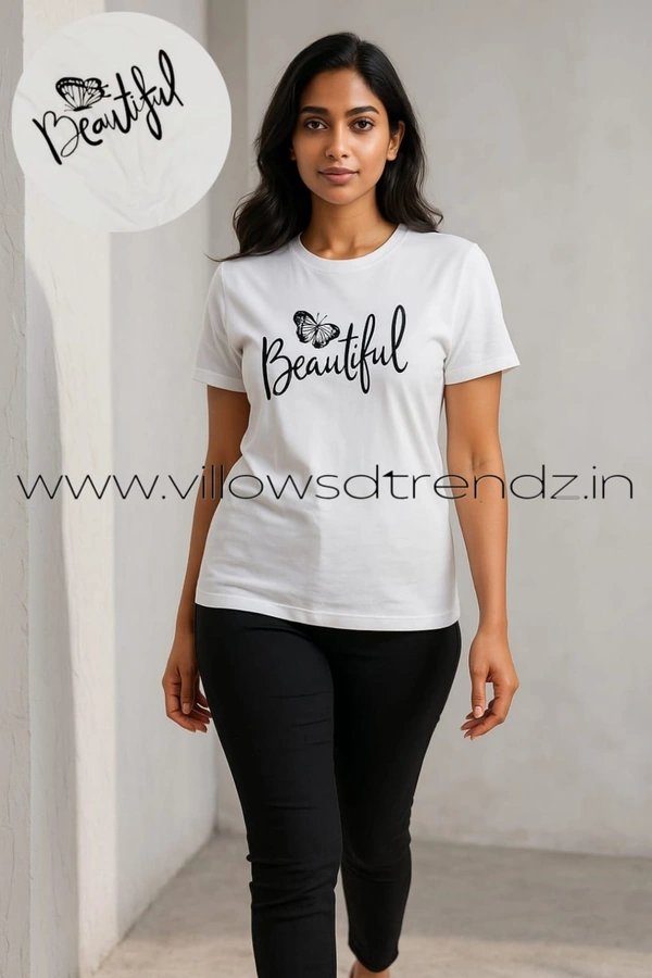Ruthvi Ethnics Women's T-shirt|100% Cotton| White | TS800011 - L, White