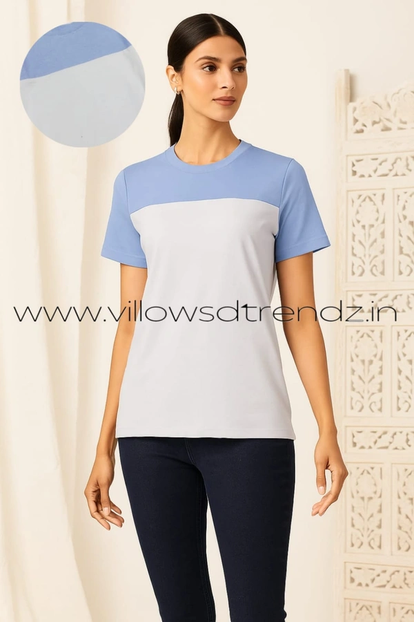 Ruthvi Ethnics Women's T-shirt|100% Cotton| White With  Blue | TS950026 - S, White With  Blue