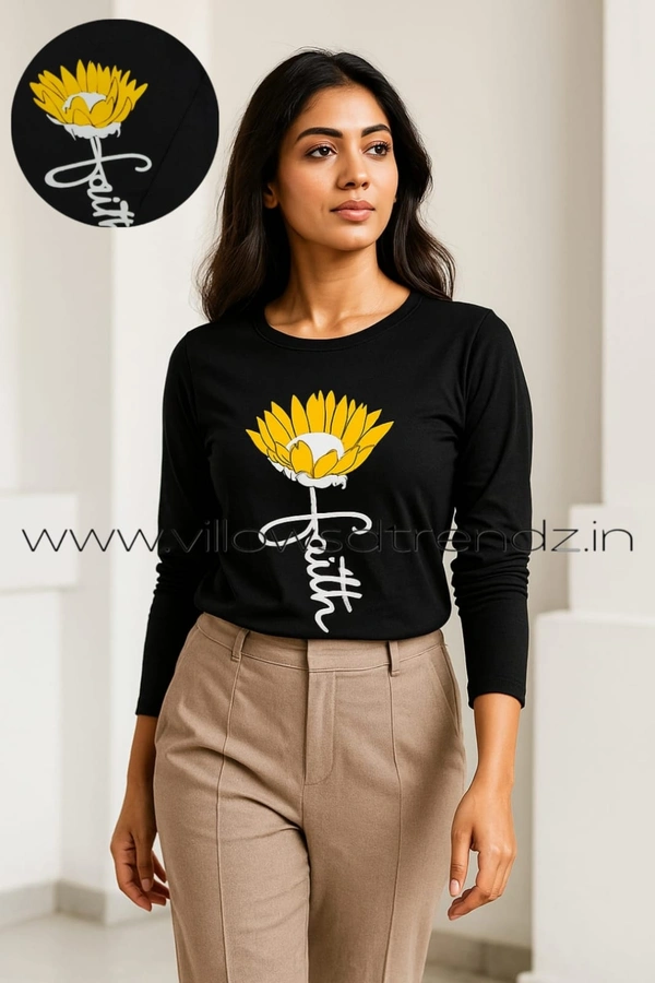Ruthvi Ethnics Women's T-shirt|100% Cotton|Black | TS80003 - M, Black