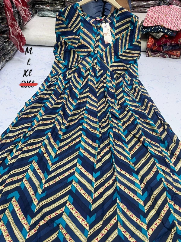 Liva Queen Zig zag Printed Blue Umbrella Kurti UM833 - M, Blue