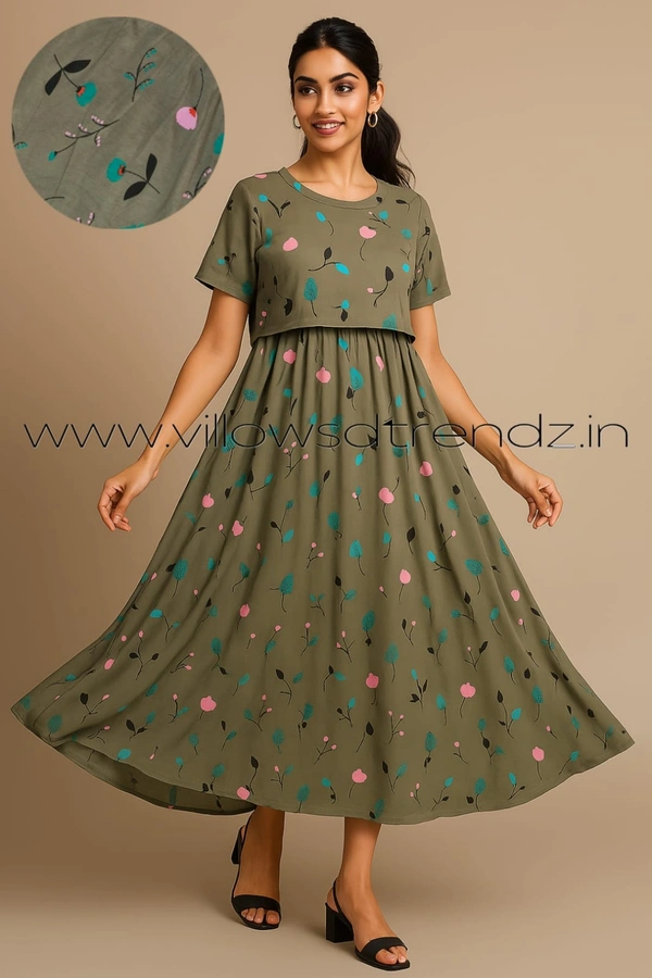Smurf Finds Zipless Maternity Feeding Pull up gowns Wear | Ash Green | MGF30003 - XL, Ash Green