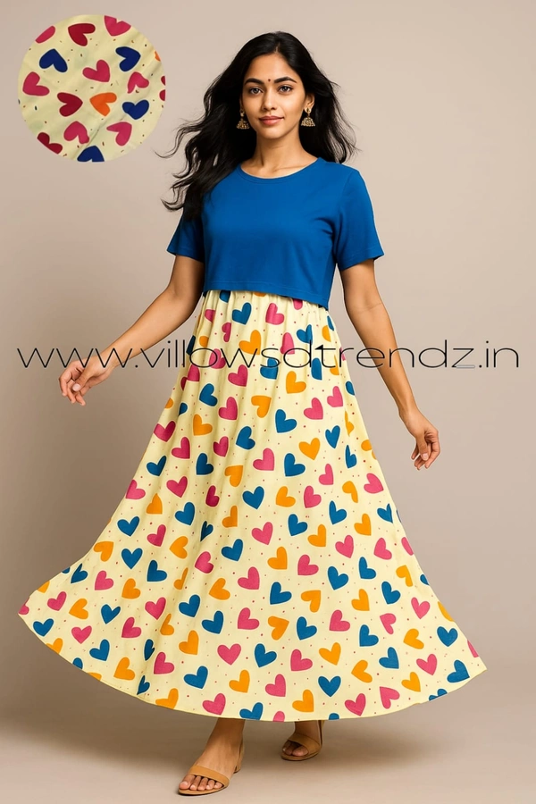 Smurf Finds Zipless Maternity Feeding Pull up gowns Wear | Blue With Sandle | MGF30006 - L, Blue With Sandle