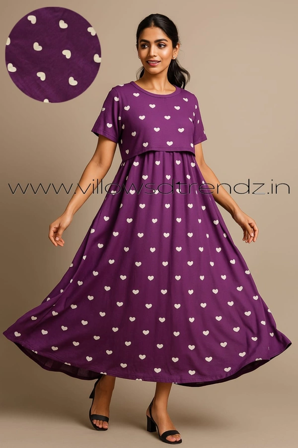 Smurf Finds Zipless Maternity Feeding Pull up gowns Wear | Purple | MGF30002 - L, Purple