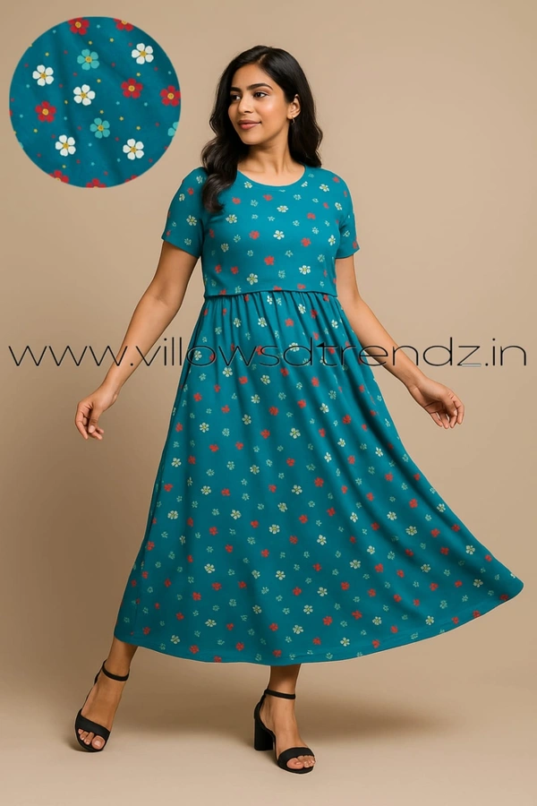 Smurf Finds Zipless Maternity Feeding Pull up gowns Wear | Rama Green | MGF30001 - L, Rama Green