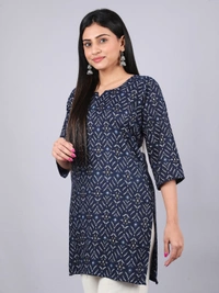 Classic Comfort Navy Blue Short Kurti - M