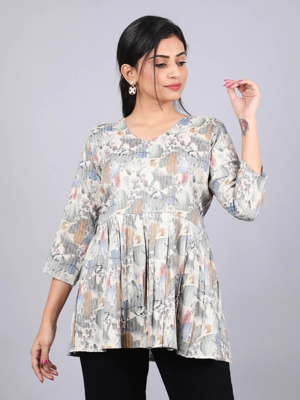 Vintage Vibe Gray Short Kurti - M