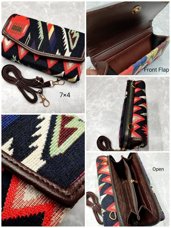 The Little Paw Jacquard Foldable Pocket Wallet Cum Sling For Women ( Green Tribal ) - 7*4 Inches, Japanese Laurel