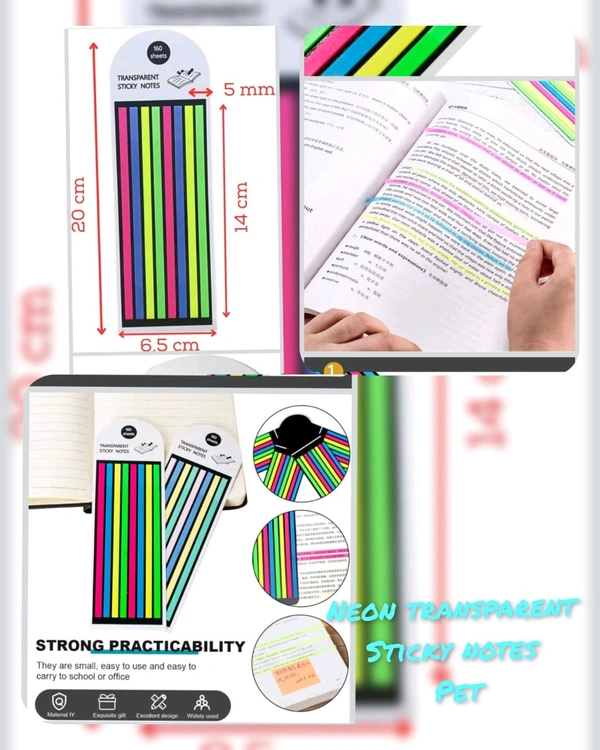 Neon Transparent sticky pet notes long