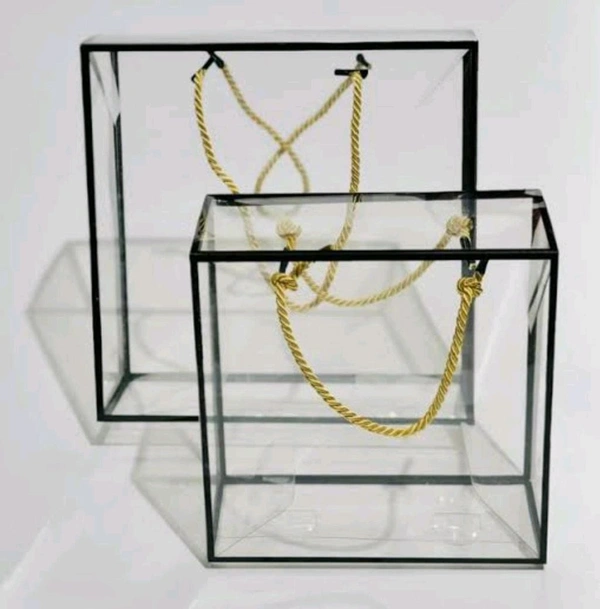 Gift bag PVC transparent Golden, black, white border 10 x 10 inches 


