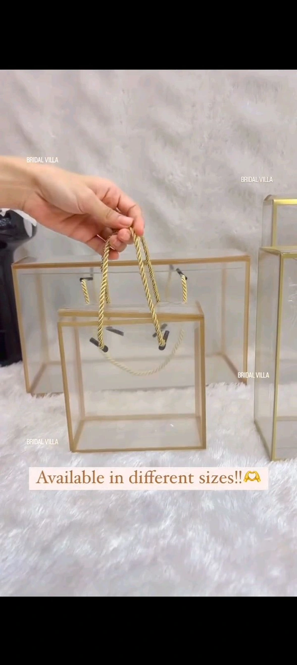 Gift bag PVC transparent Golden, black, white border 6x6 inches



