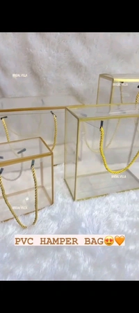 Gift bag PVC transparent Golden, black, white border 6x6 inches



