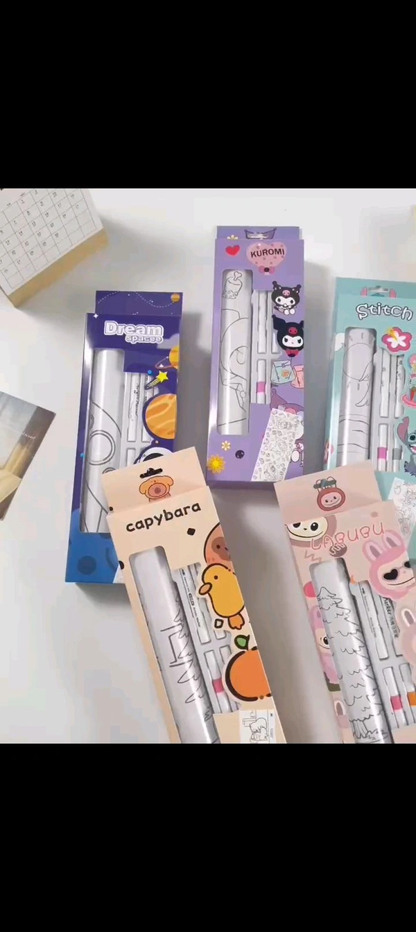 Craft colour paper roll with pens